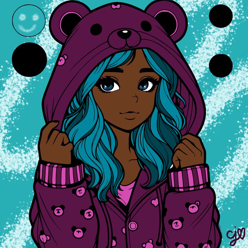 realistic girl in a animal pjs hoodie
