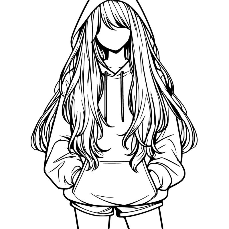 realistic girl with a baggy hoodia and short with long hair