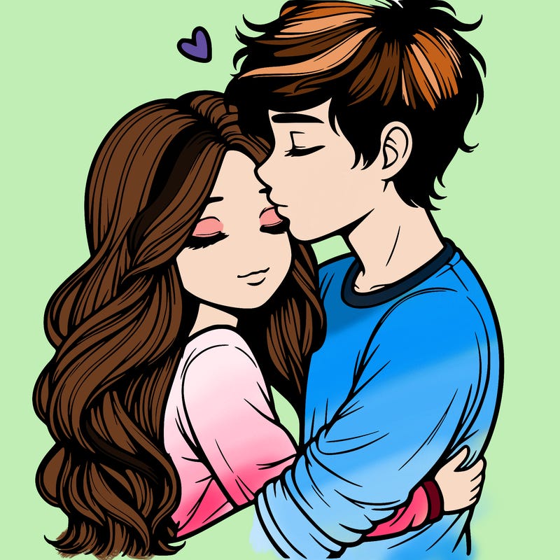 a realistic couple boy and girl hugging and kissing