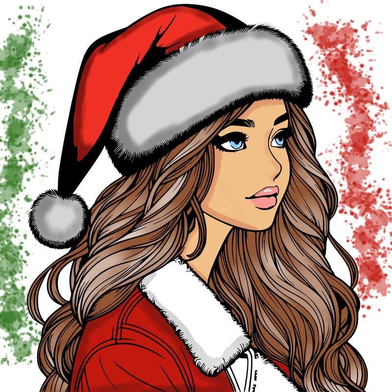 realistic girl in santa hat