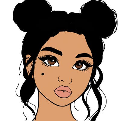 realistic girl with two buns on her hair and lips
