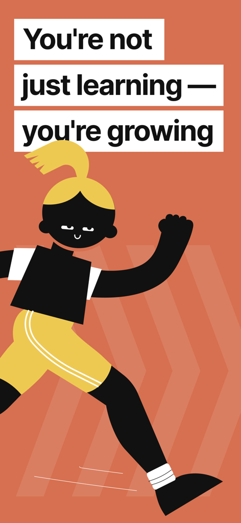 Skillsta: Social skill trainer - Illustration of a person running with the text you are not just learning you are growing