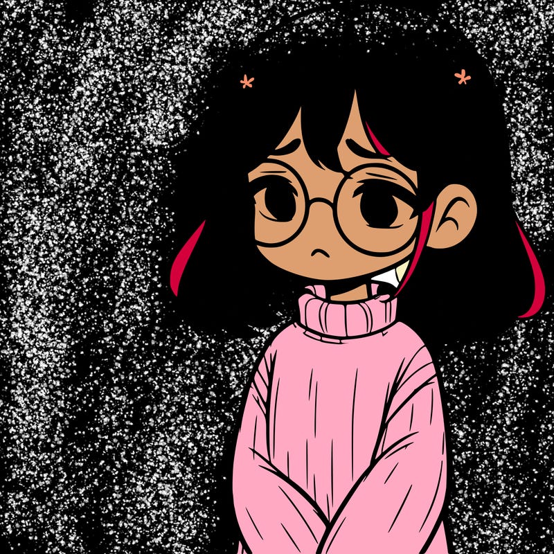 sad girl with glasses in a sweater