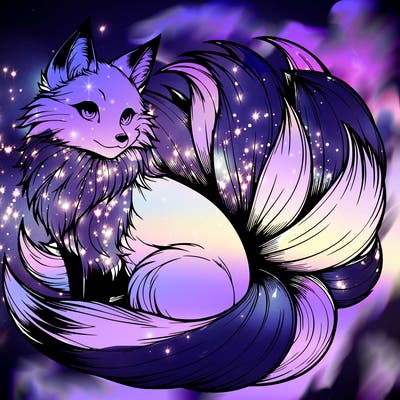 realistic detailed 9 tailed anime fox