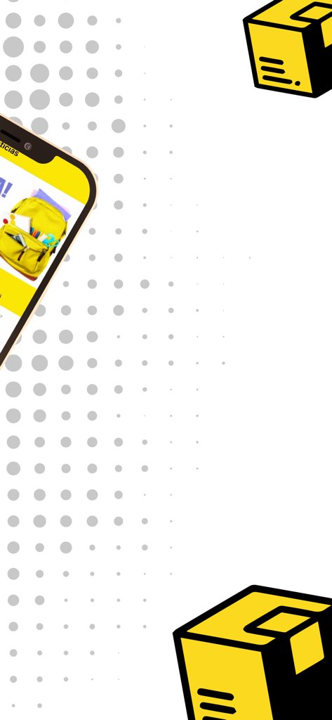 Domex Courier - Smartphone displaying the Domex Courier app alongside yellow shipping boxes