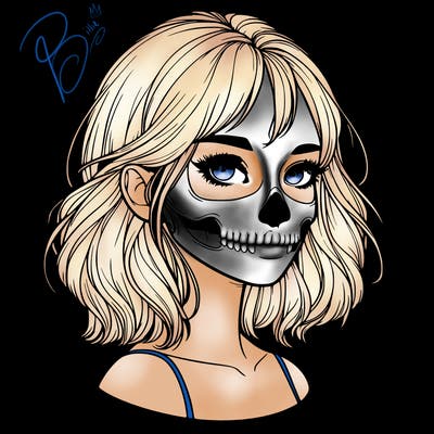 realistic girl with skull