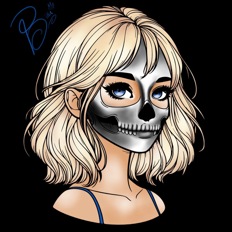 realistic girl with skull