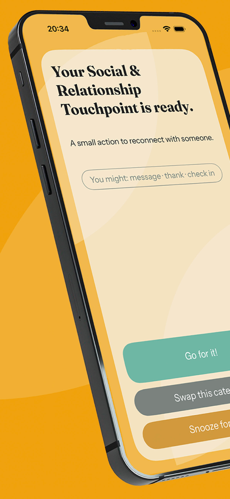 Dailyft – One Minute Better - Dailyft 앱 화면에 소셜 및 관계에 대한 1분 체크인 프롬프트 표시