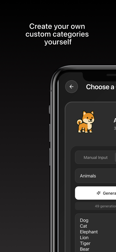 imposter.ai - imposter aiアプリでカスタムゲームカテゴリを作成する方法を示す携帯電話の画面