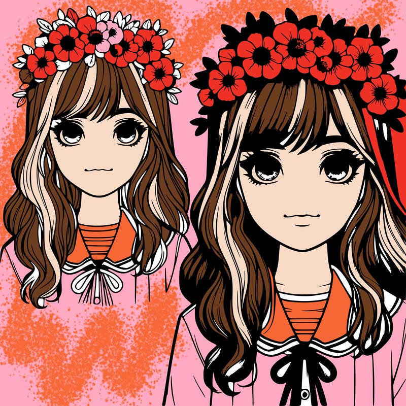 realistic preppy girl with a flower crown