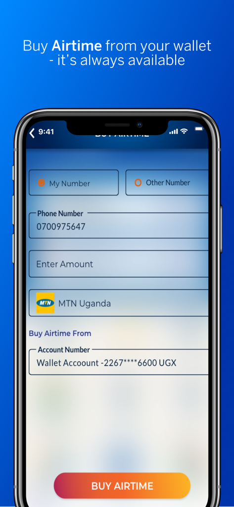 FlexiPay Uganda - Mobile screen for buying MTN Uganda airtime using the FlexiPay wallet