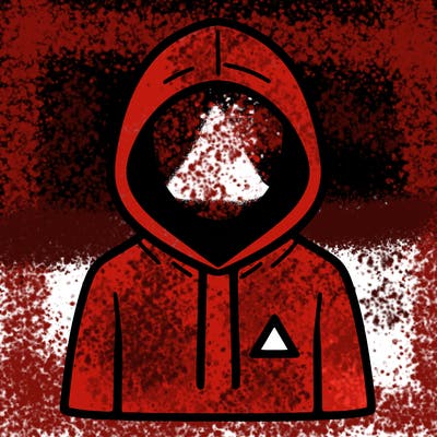 a person with non face waering a hoodie with a small triangle symbol
