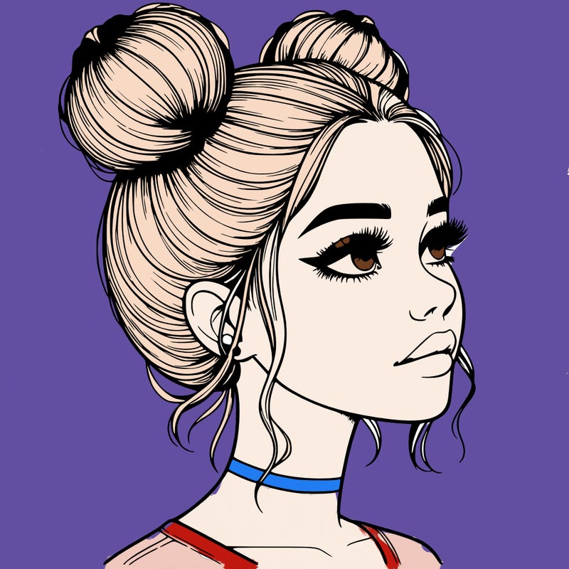 realistic girl with buns on the top of her head