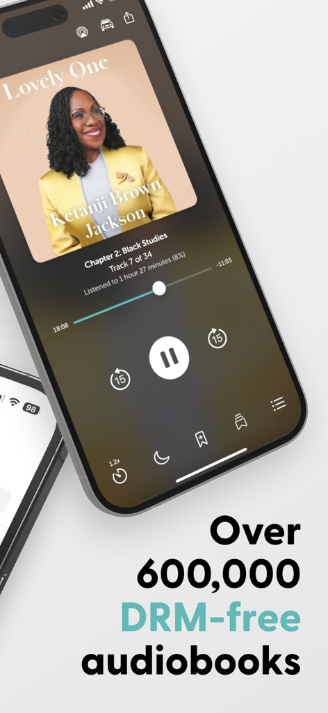Libro.fm app interface displaying a DRM-free audiobook player