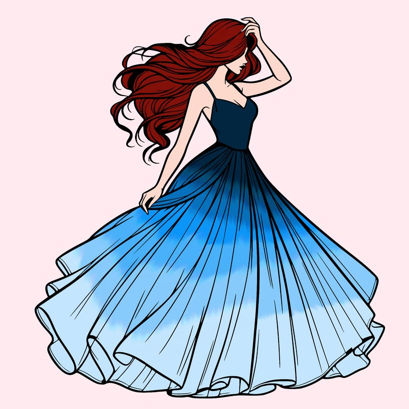 realistic woman with dress flowing in the wind