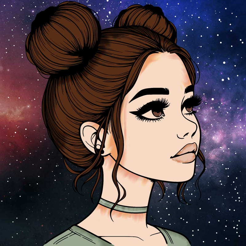 realistic girl with buns on the top of her head