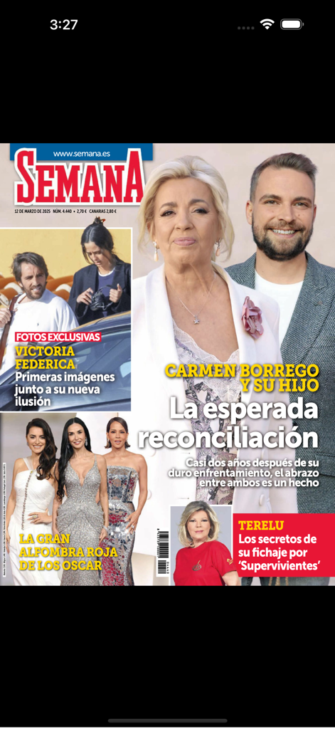 Couverture du magazine numérique Revista Semana présentant l'actualité des célébrités espagnoles et la mode du tapis rouge des Oscars