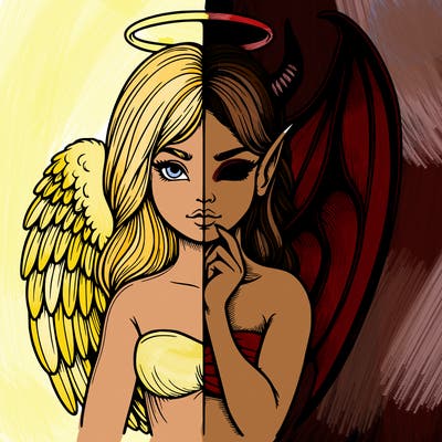 realistic angel half demon