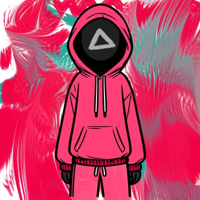 faceless girl in a tracksuit with a hood on and no hair