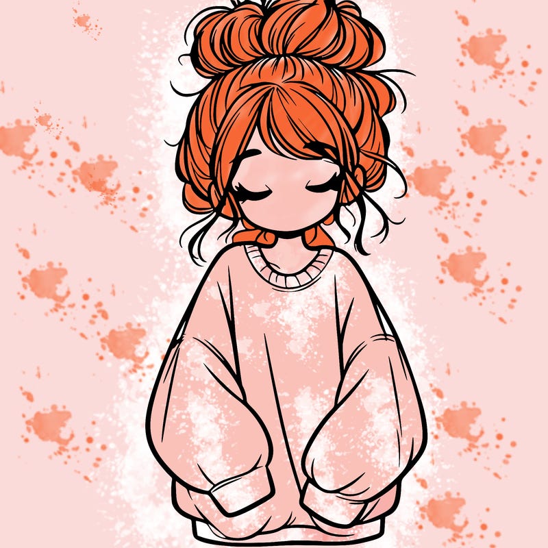 girl with baggy sweatshirt and messy bun