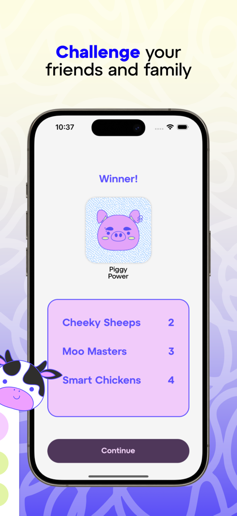 Charades - Guess Up The Word! - Pantalla de ganador de un juego de charadas que muestra las puntuaciones del equipo y el avatar ganador