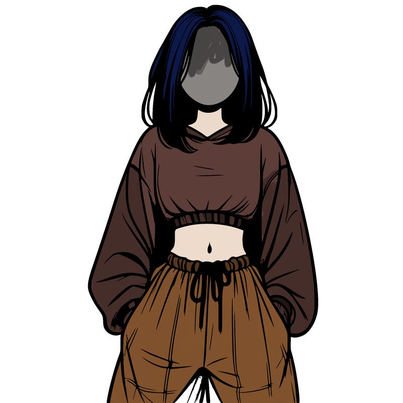 realistic girl faceless with baggy pants and a crop top