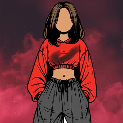 realistic girl faceless with baggy pants and a crop top