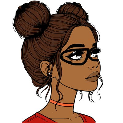 realistic girl with buns on the top of her head