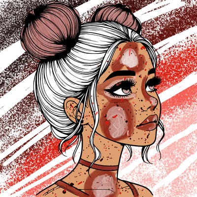 realistic girl with buns on the top of her head