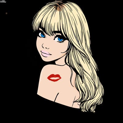 realistic girl with bangs looking over her shoulder