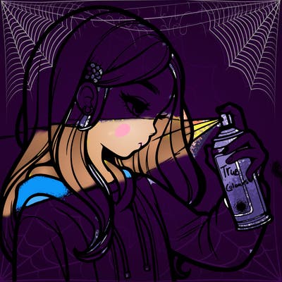 a realistic girl spray painting