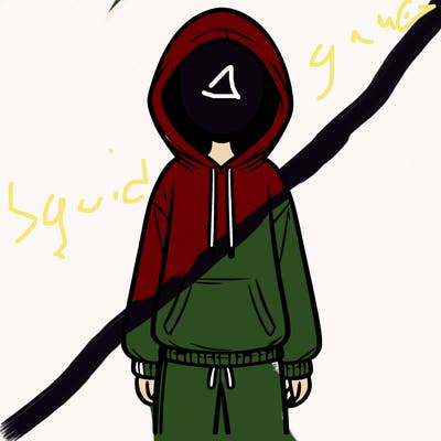 faceless girl in a tracksuit with a hood on and no hair