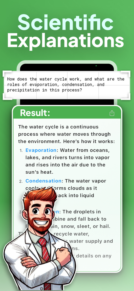 Photo Science: AI Tutor - Scientific explanation of the water cycle in the Photo Science AI Tutor app