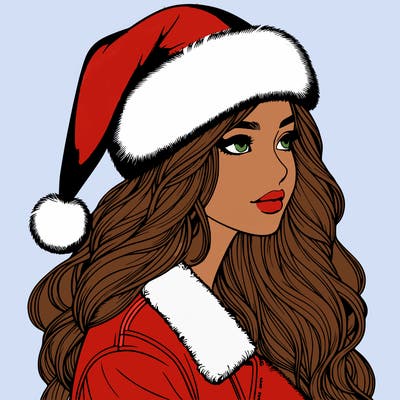 realistic girl in santa hat