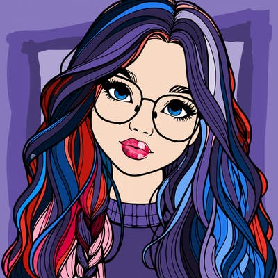 girl with long hair and freckles and glasses realistic