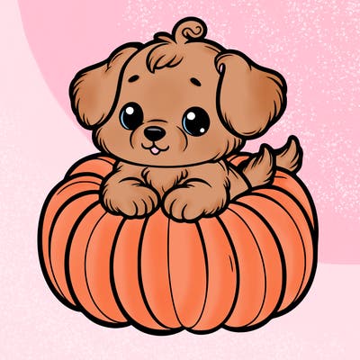 cute little puppy in a pumpkin