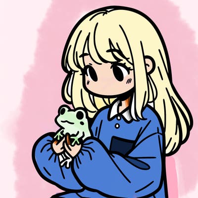 girl with long hair and a oversized shirt. and she is holding a frog