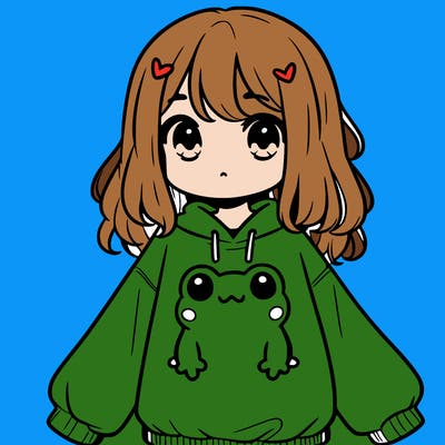 girl wearing frogging sweatshirt