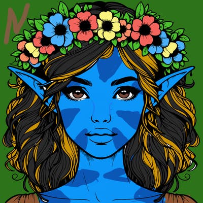 realistic female elf with flower crown