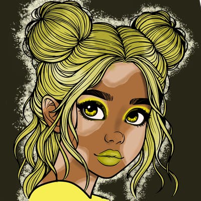 realistic girl with hair buns on her head