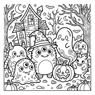 Dive into a world of adorable fright with this Kawaii Halloween Monsters coloring page, featuring a gathering of friendly creatures ready for a spooky celebration. Perfect for bringing a touch of cute creepiness to your autumn coloring sessions!