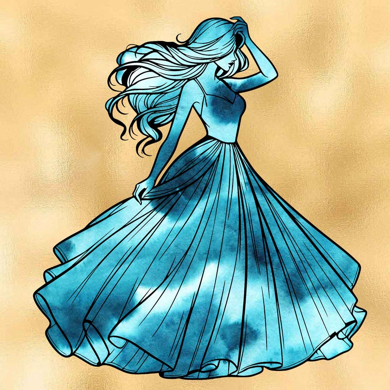 realistic woman with dress flowing in the wind