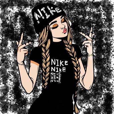 realistic teenage girl with braids and a beanie and crop top doing 🫶🏼