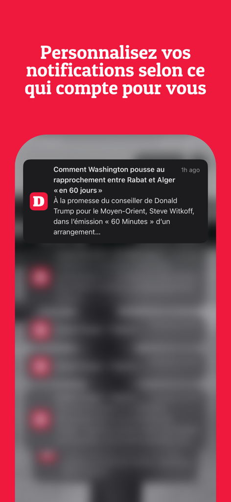 Le Desk - Ein Smartphone-Bildschirm, der eine Nachrichtenbenachrichtigung für die Le Desk App für investigativen Journalismus anzeigt.