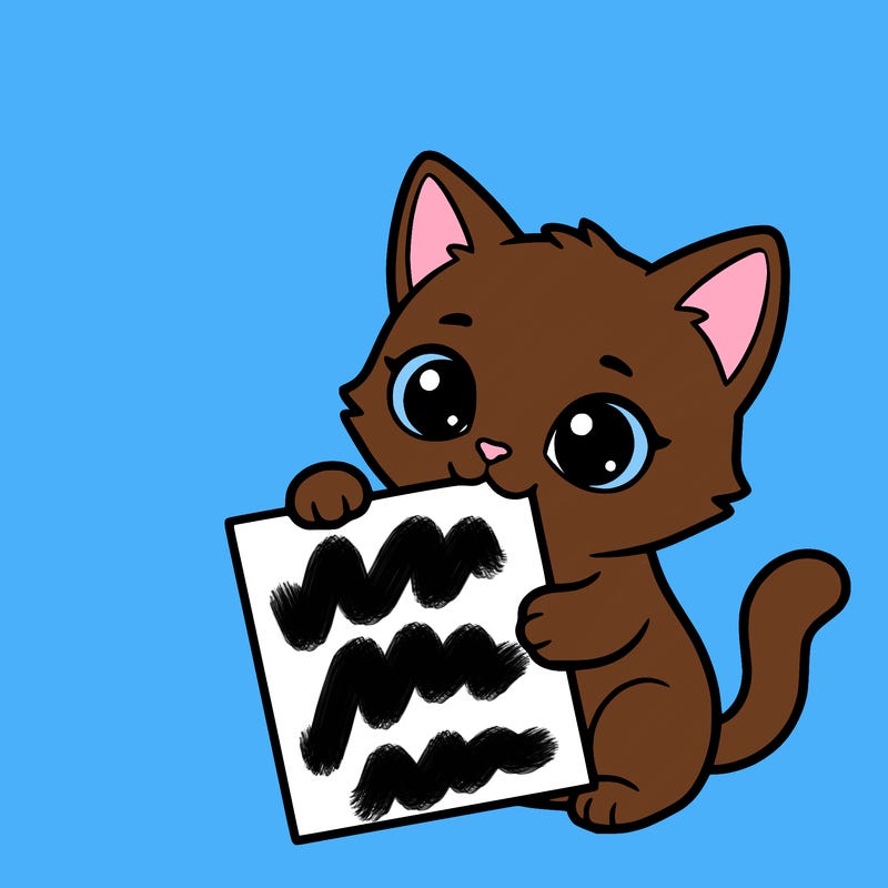 a small cat with a blank sheet of paper in its hand. the cat is sooooooo cute!