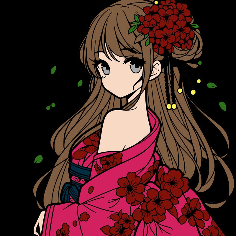 a beautiful anime girl in a cherry blossom kimono
