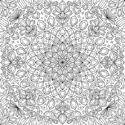 Immerse yourself in the breathtaking beauty of our Kaleidoscope Gems coloring page. Discover a mesmerizing array of sparkling crystals and faceted jewels arranged in a hypnotizing, symmetrical pattern, waiting for your creative touch.