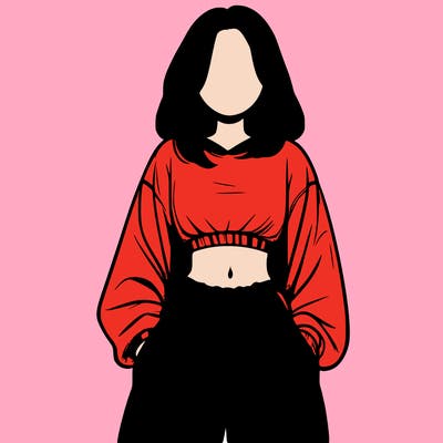 realistic girl faceless with baggy pants and a crop top