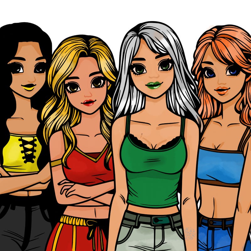 a group of four girls realistic