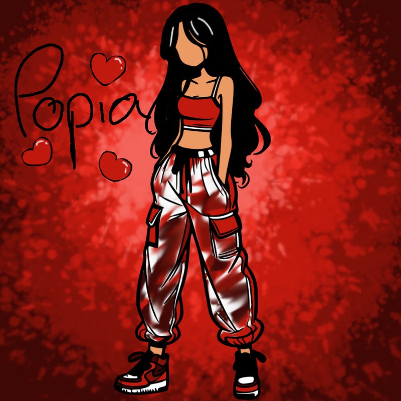 girl in baggy pants crop top and long hair